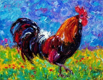 gallo de flores rojas Pinturas al óleo